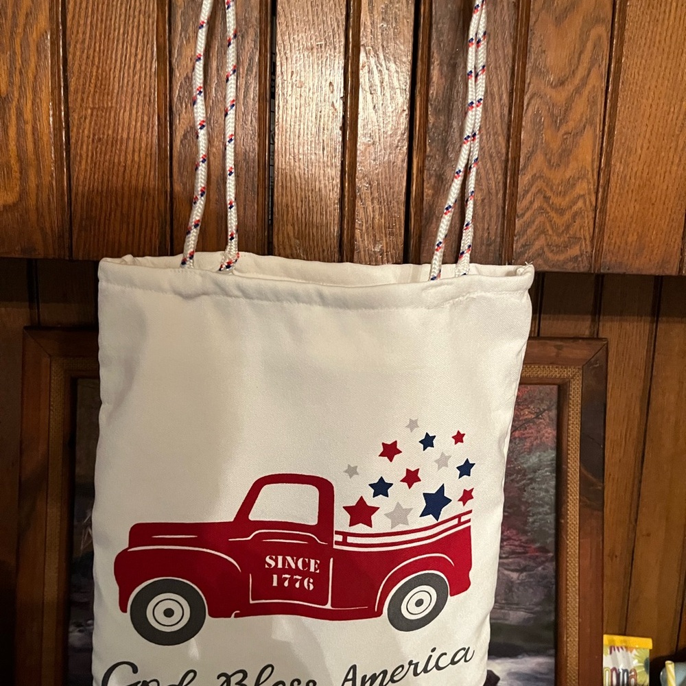 Patriotic Tote Bag with Red Truck Design